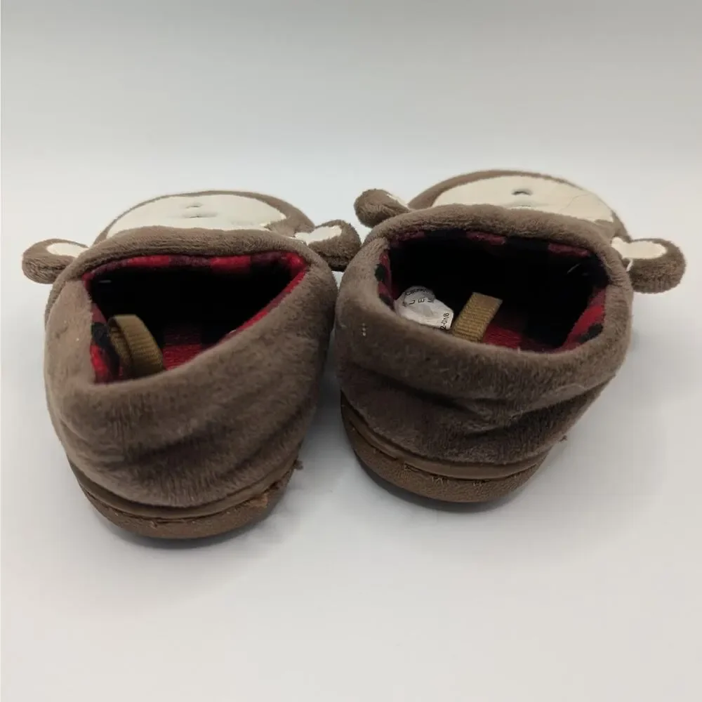 Brown Monkey Face with Ears Hard-Soled Toddler Slippers Size 4